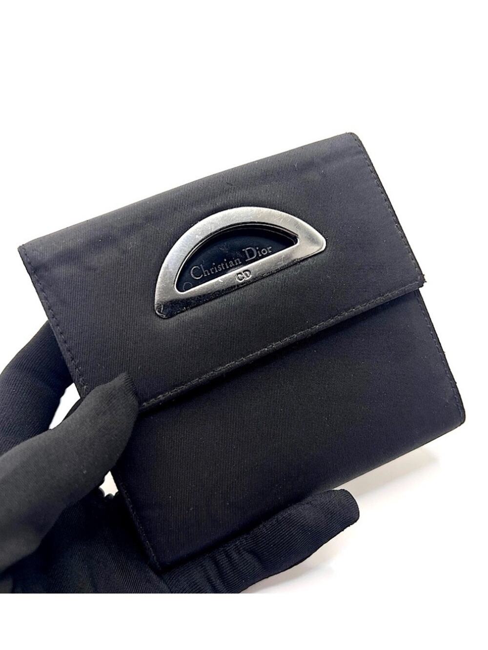 Authentic CHRISTIAN DIOR Black Compact Nylon Trifold Wallet